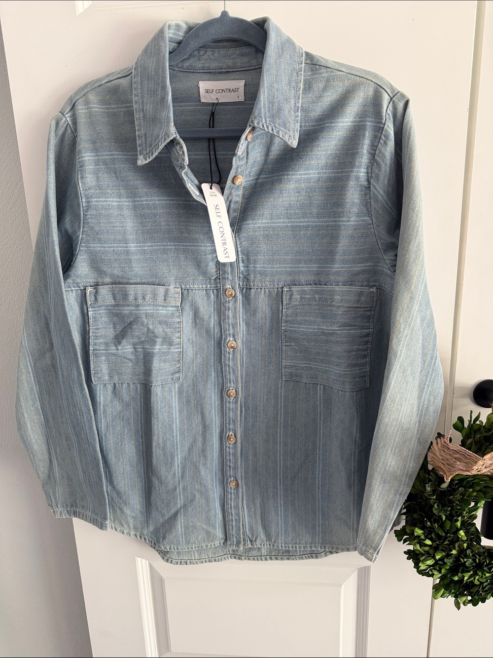 Self Contrast Light Wash Denim Button-Up Shirt